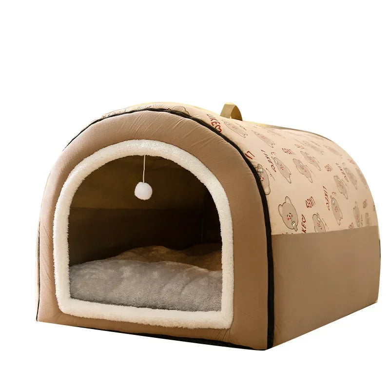 Warm Winter Dog House Bed with Removable Cushion
