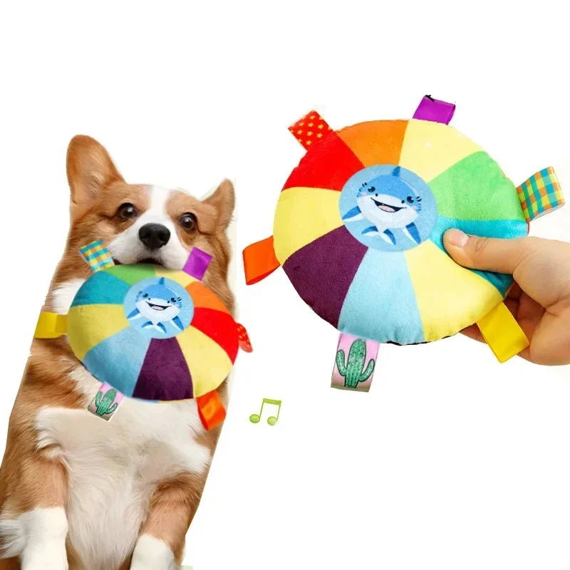 Rainbow Plush Dog Frisbee Toy