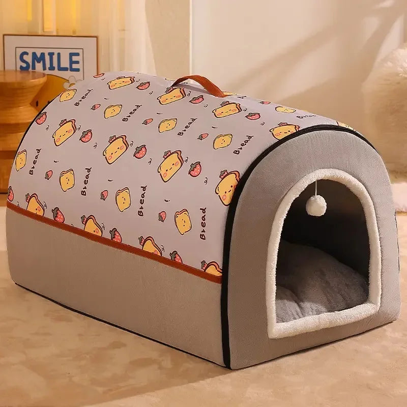 Warm Winter Dog House Bed with Removable Cushion