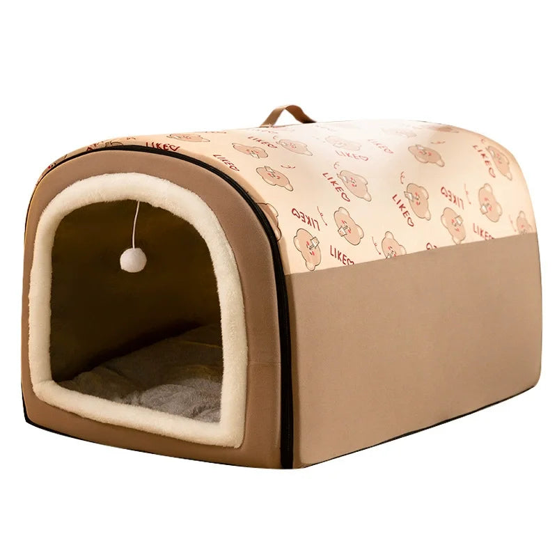 Warm Winter Dog House Bed with Removable Cushion