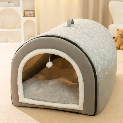 Warm Winter Dog House Bed with Removable Cushion