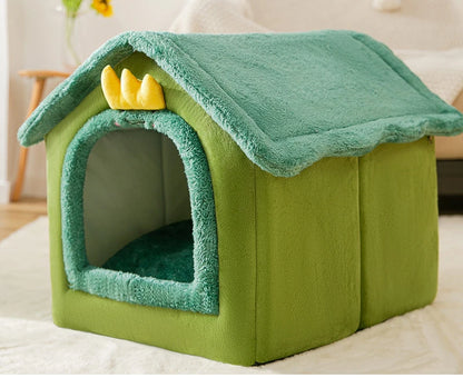 Heated Plush Dog House Bed