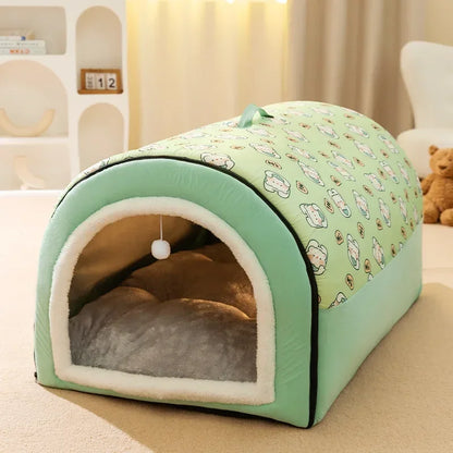 Warm Winter Dog House Bed with Removable Cushion