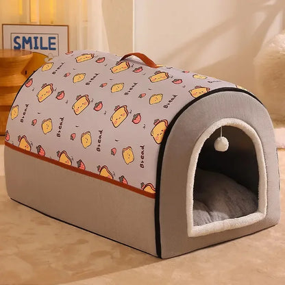 Warm Winter Dog House Bed with Removable Cushion