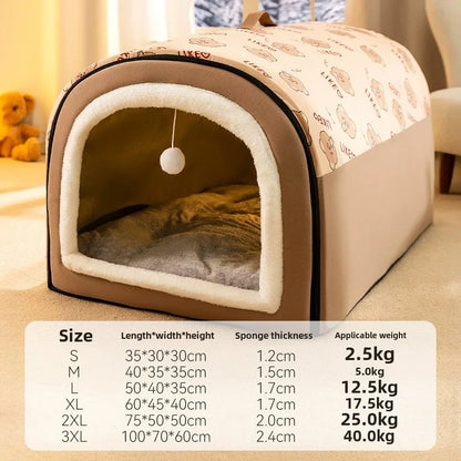 Warm Winter Dog House Bed with Removable Cushion